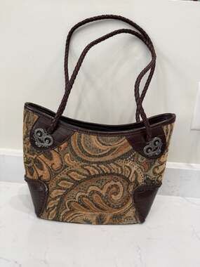 Bueno Vintage Paisley Tapestry & Faux Crocodile Trim Shoulder Bag with Braided S